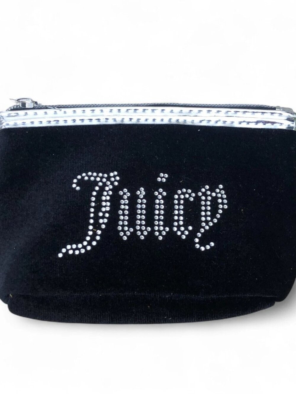 Vintage JUICY COUTURE Coin Purse Wallet Velour Black Zipper 6" x 4.5"